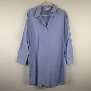 Caryn Lawn Blue Stripe Star Sleeve Tunic Shirt Dress Boho preppy coastal Core L